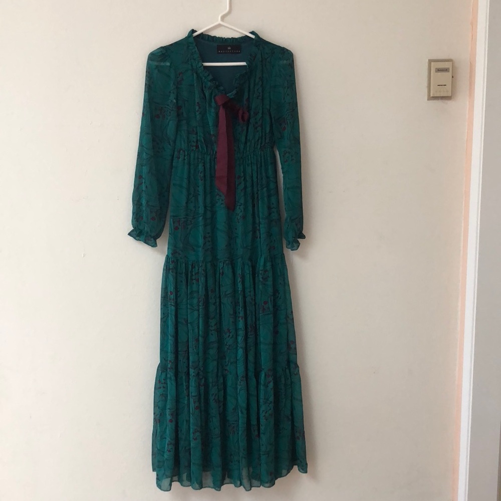 Green and purple printed long sleeve maxi dress